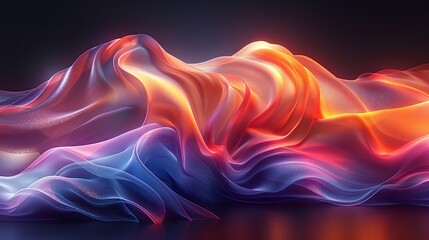 Fluid 3D geometric shape for poster design. Black abstract form and colorful lines in glass morphism style. Vector template design
