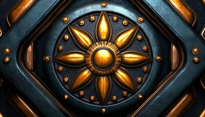 Obraz premium Ornate Gold Flower Detail on a Dark Blue Metallic Surface