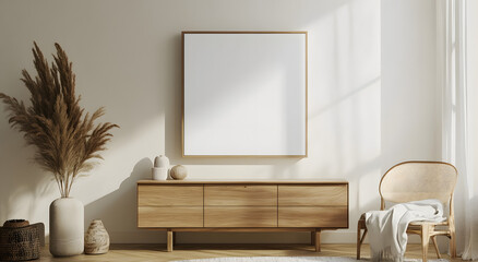 Minimalist Mockup of an Empty White Canvas on the Wall
