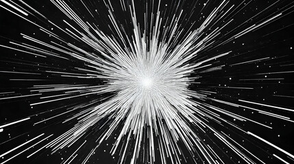 Abstract black and white image with white lines radiating from a central point.