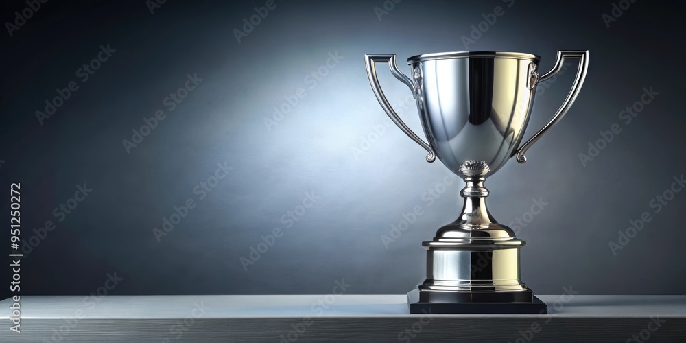 Poster Winner's Silver Cup on a pedestal with a shiny finish , trophy, achievement, first place, victory, success, competition