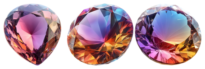 Multi colored gemstones isolated on transparent background