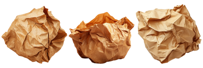 Crumpled paper balls isolated on transparent background