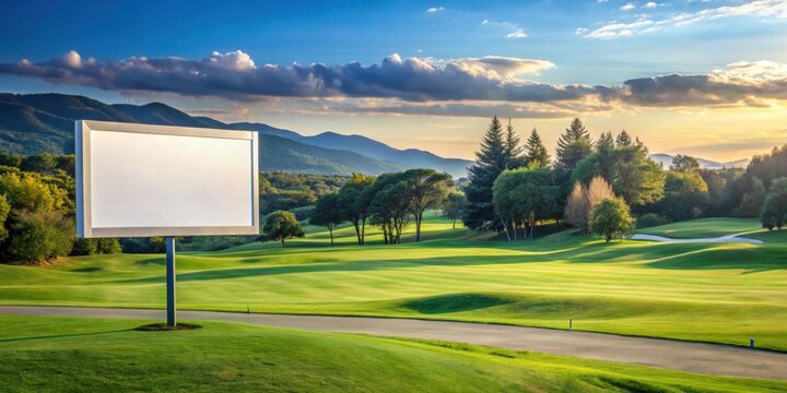 Golf course with mock up billboard , golf, course, green, grass, leisure, outdoor, recreation, sport, advertising