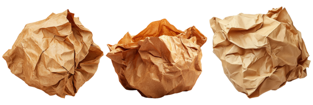 Crumpled paper balls isolated on transparent background - Powered by Adobe