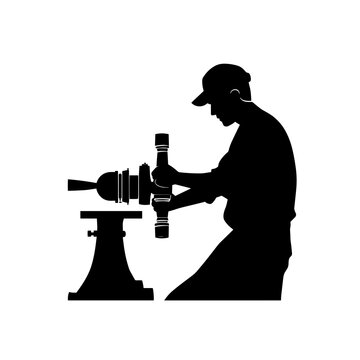 black silhouette craftsman working lathe clip art preview