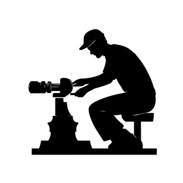 black silhouette man working lathe clip art preview