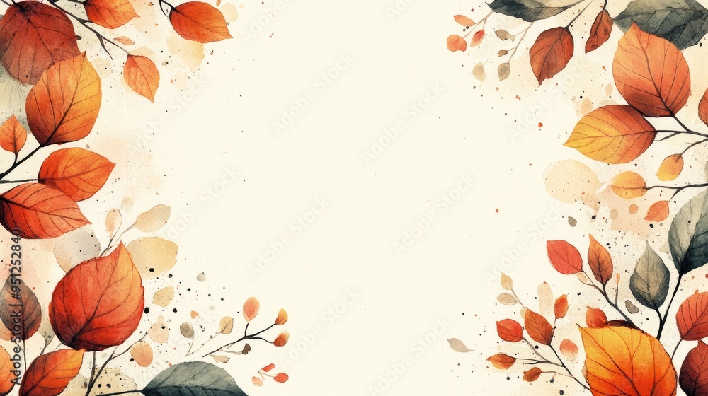 Poster a playful fall border featuring leaves and branches in watercolor style, creating a charming frame f