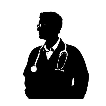 black silhouette doctor with stethoscope clip art preview