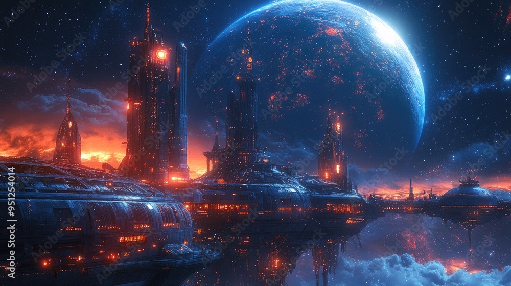 Poster a prison planet with a menacing atmosphere and high tech security features, showcasing a sci fi sett