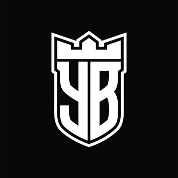 recommend clip art: YB Logo shield shape with geometric crown inside white outline on black background template design
