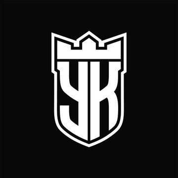 recommend clip art: YK Logo shield shape with geometric crown inside white outline on black background template design