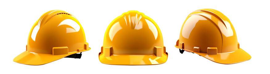 Set of collection of yellow construction hard hat isolated on transparent background, perfect for safety equipment promotion or construction related designs, png