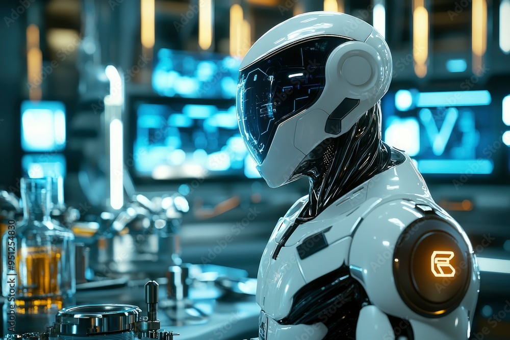 Poster futuristic robot in a high-tech laboratory setting