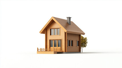 wooden house isolated on white, wooden toy house, miniature 3D house rendering 