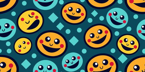 Obraz premium Happy smile faces seamless pattern in trendy Colorful style