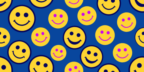 Obraz premium Happy smile faces seamless pattern in trendy Colorful style