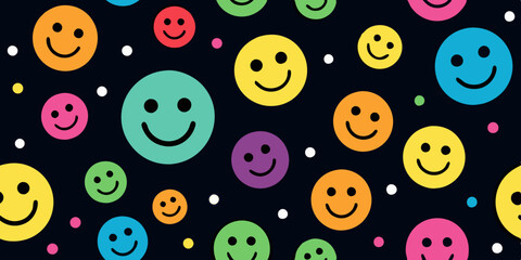 Fototapeta premium Happy smile faces seamless pattern in trendy Colorful style