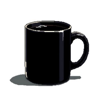 recommend clip art: Retro 8-bit Pixel Art Rendering of a Lone Black Coffee Mug on a Clean White Backdrop