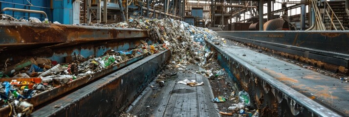 Transporting Refuse Derived Fuel (RDF) on a conveyor for boiler combustion to convert municipal solid waste into an energy source for waste-to-energy processing.