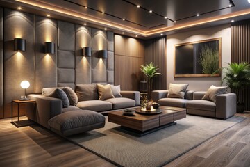 soft modern luxury comfort relaxation relaxation zone home theater living room furniture sleek minimalist design calm soothing atmosphere 
