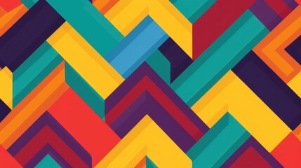 Colorful geometric seamless pattern with vibrant chevron shapes in yellow, orange, purple, blue, green and red
