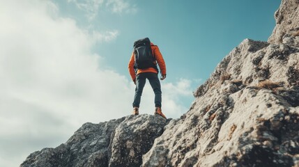 Adventurous Hiker Conquering Rugged Mountain Terrain