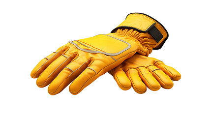 Isolated bright yellow construction gloves, designed for durability and safety, on transparent background. Ideal for protective gear, work safety, and industrial themed 