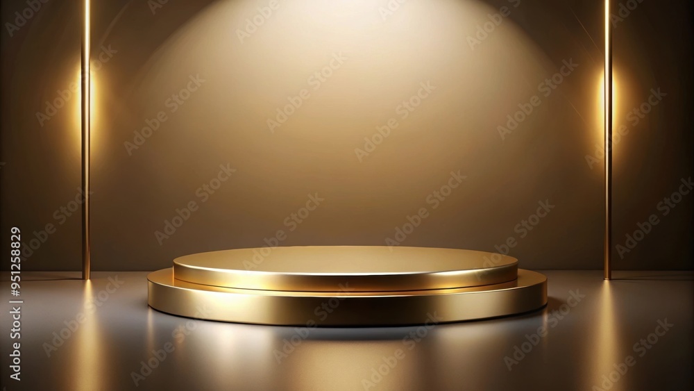 Canvas Prints Luxurious golden circular empty platform display stand for showcasing products, luxury, golden, circular, platform