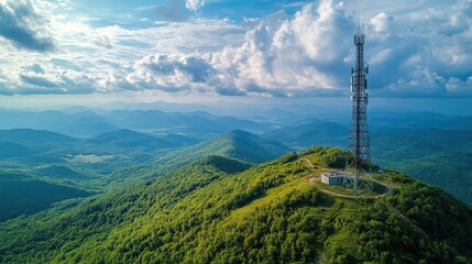 Obraz premium Aerial View of a Cell Tower on a Forested Mountain