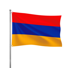 Armenia flag waving in the wind on a silver pole, isolated on transparent background