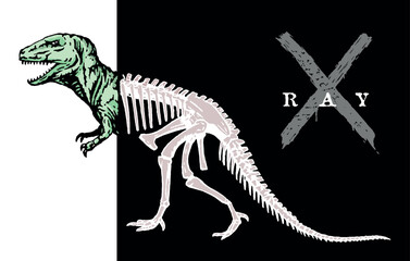 Illustration of dinosaur and fossil composition. Art with lettering. Design for printing on t-shirts, posters, etc.