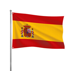 Fototapeta premium Spain National flag waving in the wind on a silver pole, isolated on transparent background