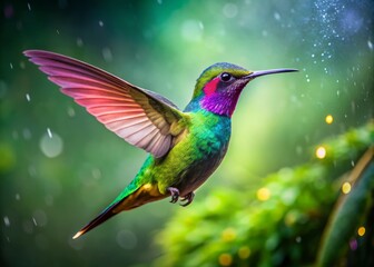 Fototapeta premium tropical hummingbirds vibrant iridescent feathers hot pink throat patch bright green hummingbird mix vibrant colors jacobian hummingbird species white 