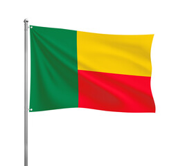 Benin flag waving in the wind on a silver pole, isolated on transparent background