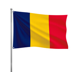 Chad flag waving in the wind on a silver pole, isolated on transparent background