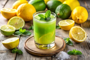 Fototapeta premium uplifting style: modern technical: blend of lime and lemon juice colors: vibrant yellow and green concept: revitalizing drink mix