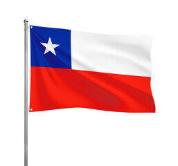Chile flag waving in the wind on a silver pole, isolated on transparent background