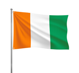 Fototapeta premium Côte d'Ivoire National flag waving in the wind on a silver pole, isolated on transparent background