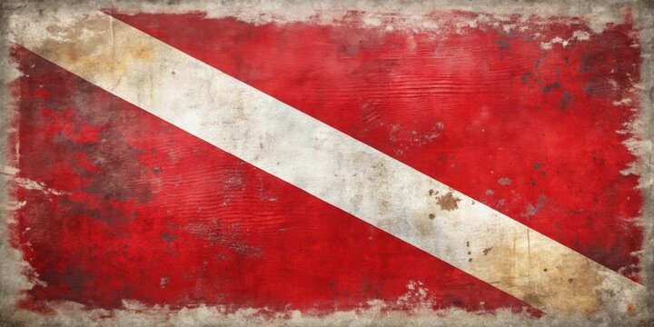Vintage style scuba flag with diver down symbol , retro, old-fashioned, scuba diving, aqua, maritime, nautical, ocean