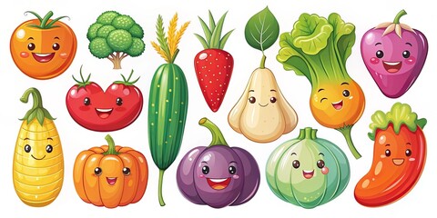 veggie icons stylized colorful illustrations mood bright