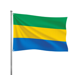 Gabon flag waving in the wind on a silver pole, isolated on transparent background