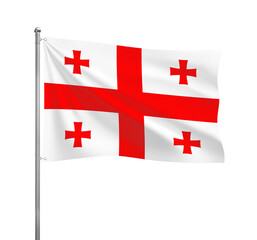 Georgia flag waving in the wind on a silver pole, isolated on transparent background