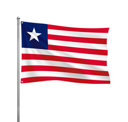 Liberia flag waving in the wind on a silver pole, isolated on transparent background