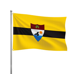 Liberland flag waving in the wind on a silver pole, isolated on transparent background