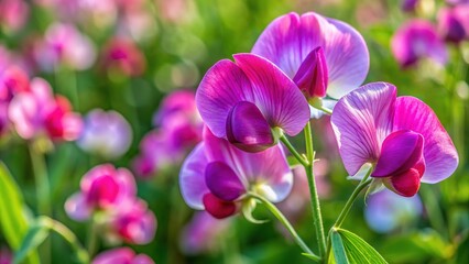 A majestic sweet pea flower unfurls its tender petals, showcasing a kaleidoscope of colors and an ethereal beauty.