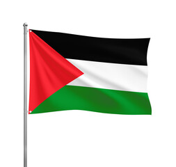Fototapeta premium Palestine flag waving in the wind on a silver pole, isolated on transparent background