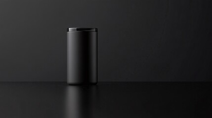 Sleek Black Minimalist Travel Mug on Dark Background