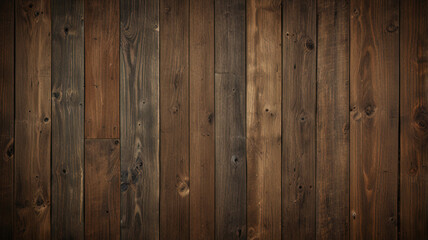 Naklejka premium Fond de planche de bois marron foncé, papier peint. Vieux fond en bois texturé foncé grunge, la surface de la vieille texture de bois brun, vue de dessus lambris en bois de pin brun. 