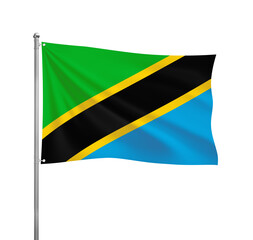 Tanzania flag waving in the wind on a silver pole, isolated on transparent background
